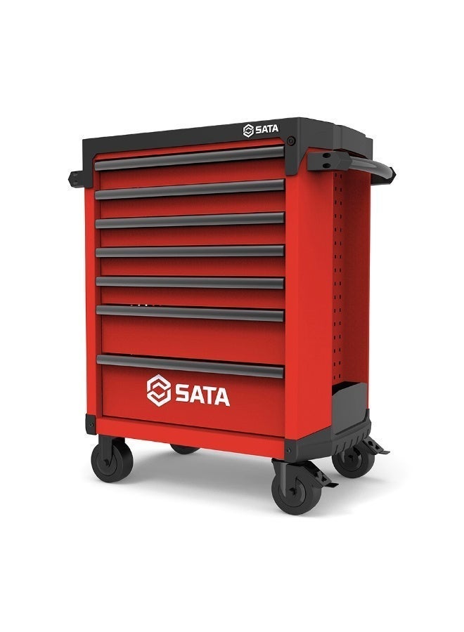 Sata 7 Drawer Roller Cabinet Pro (Red)ST95113G-R, Heavy-Duty Tool Trolley 1.2mm Steel, 800kg Static Load, Lockable Anti-Tip Drawers, Self-Closing Ball-Bearing Slides, Reinforced ABS Worktop with Parts Trays, Pegboard Side Panels - Image 5